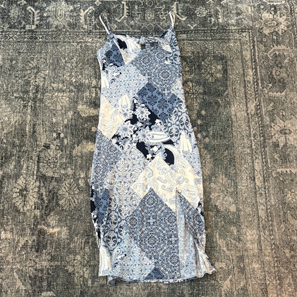 Chic Patchwork Spaghetti Strap Midi Dress - image 1